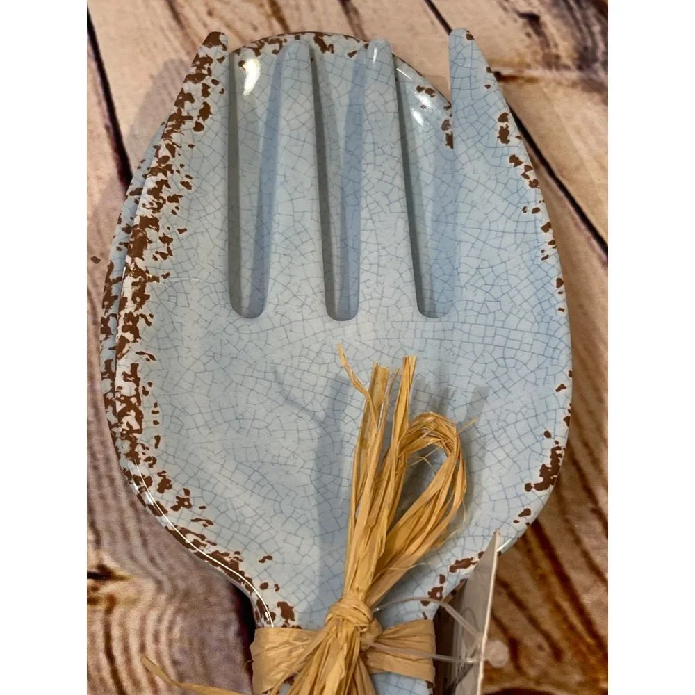 Tommy Bahama‎ Salad Fork & Spoon Serving Utensils Rustic Blue NEW!